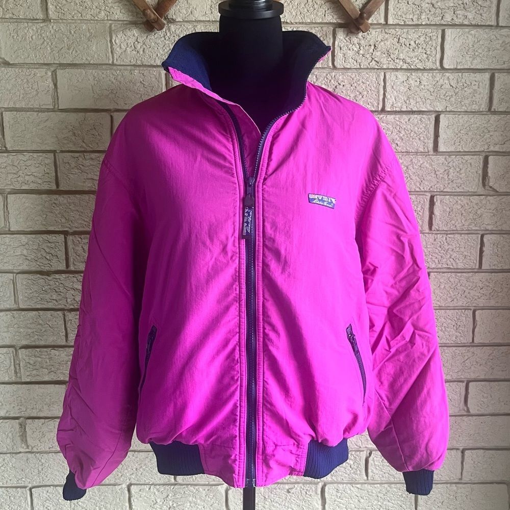Vintage Women’s 90’s Eddie Bauer Pink and Navy Bomber Jacket Coat size L